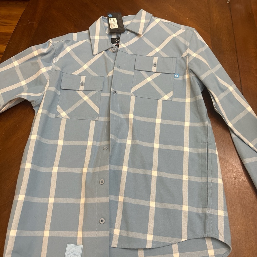 Zumiez Light Blue and White Plaid Button Down Shirt